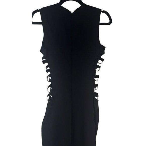 2/$30 XS Zara Sleeveless Black Midi Dress Side Silver Decorative Circles - Picture 11 of 15